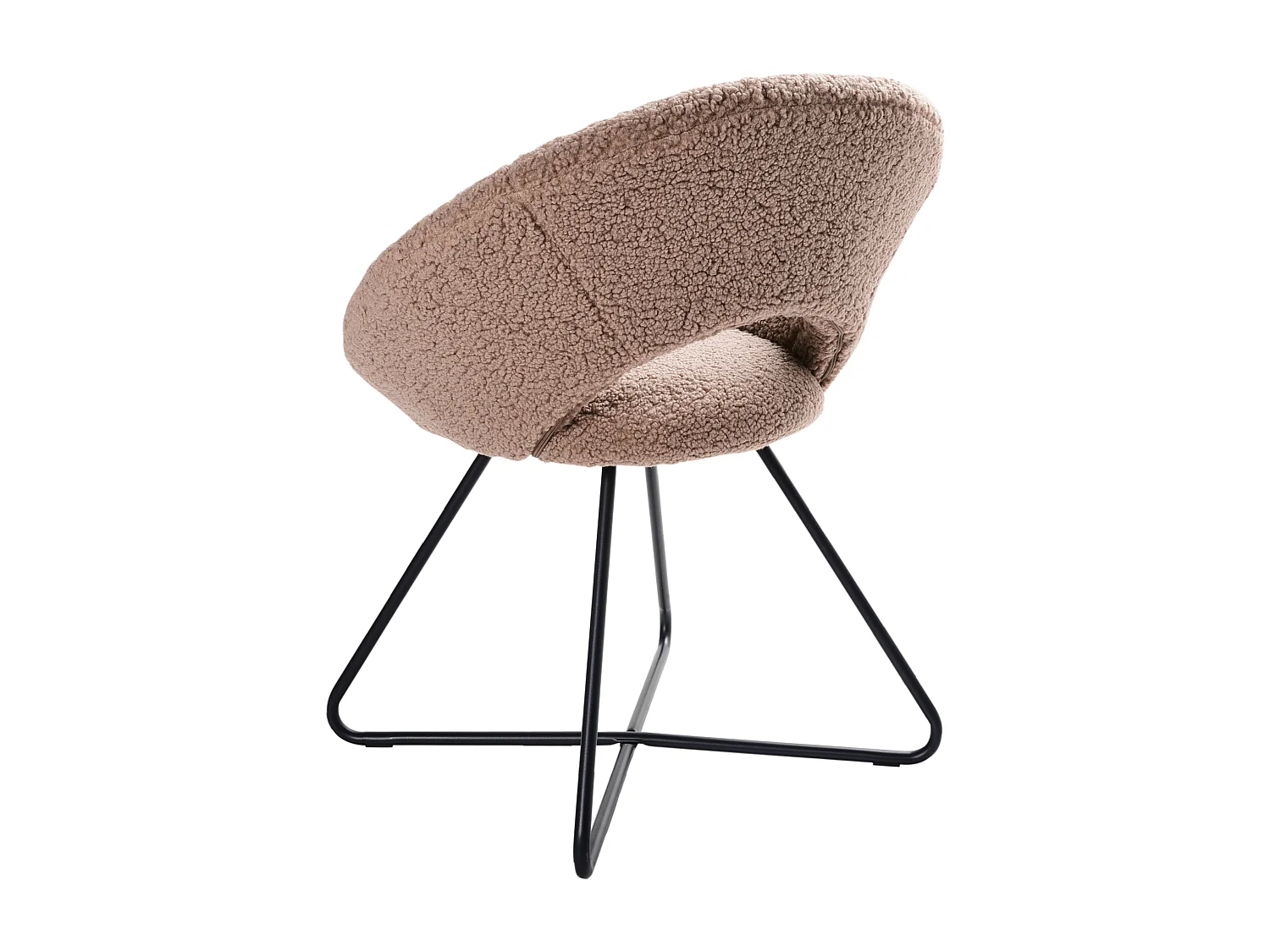 Sessel rund Bouclé beige taupe mit schwarzem Metallgestell Kufen Retro Rachel