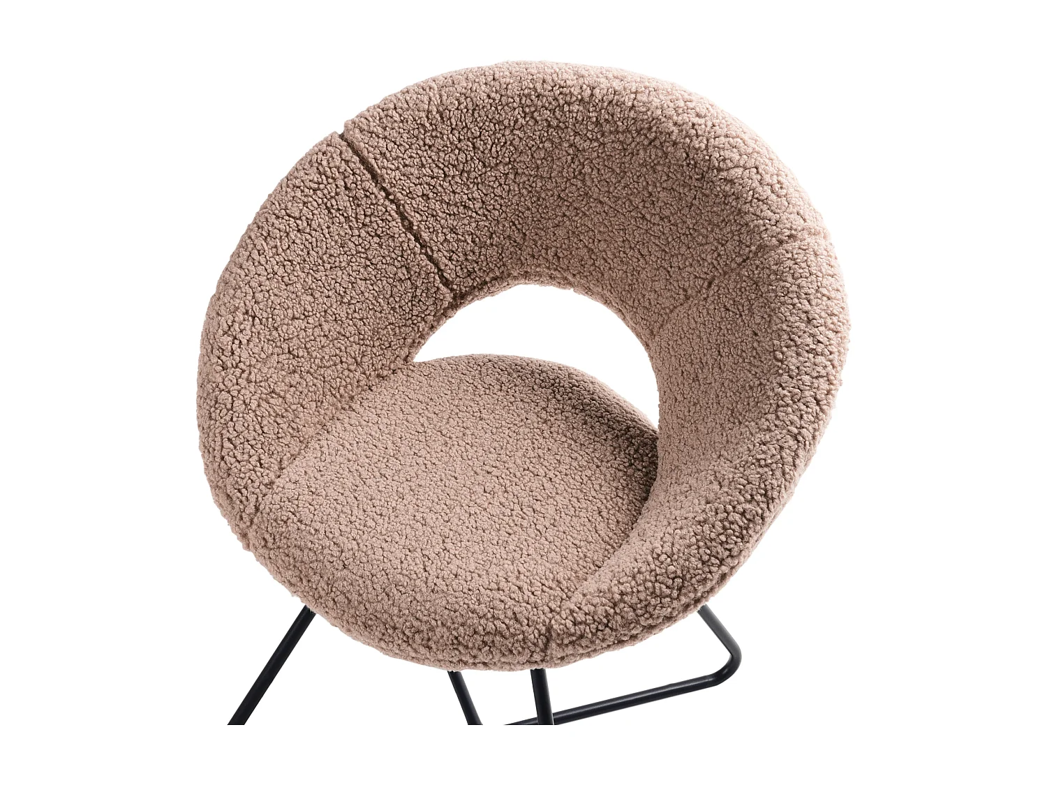 Sessel rund Bouclé beige taupe mit schwarzem Metallgestell Kufen Retro Rachel