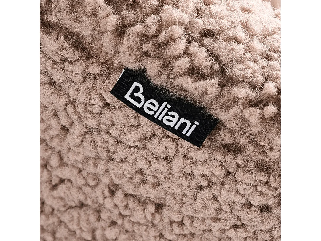 Sessel rund Bouclé beige taupe mit schwarzem Metallgestell Kufen Retro Rachel