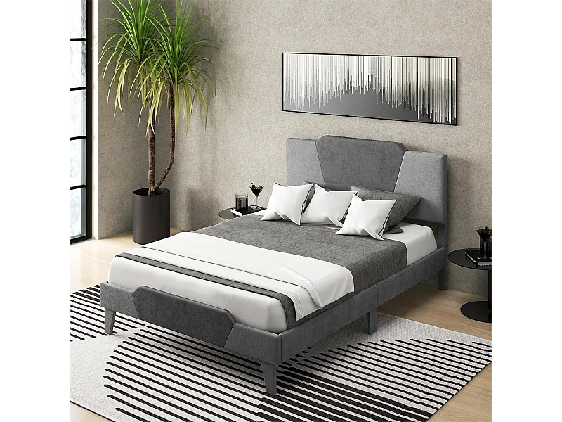 Cadre de Lit 140 x 200 avec Sommier en en Métal 37 cm, Lit Double pour Adulte, Support de Lattes en Bois avec Rangement sous Le Lit, Facile à Monter, Gris