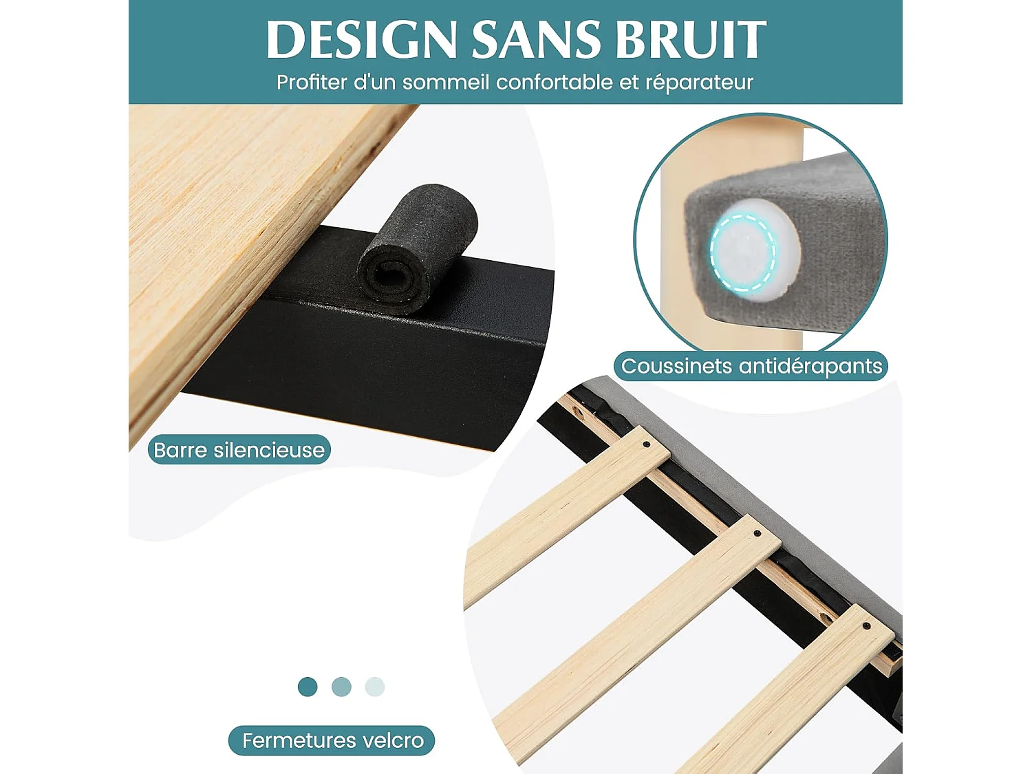 Cadre de Lit 140 x 200 avec Sommier en en Métal 37 cm, Lit Double pour Adulte, Support de Lattes en Bois avec Rangement sous Le Lit, Facile à Monter, Gris