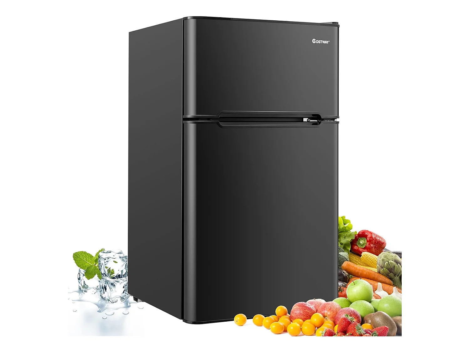 Réfrigérateur à Double Porte 90 L, Réfrigération Rapide, Économie d'énergie, Réfrigérateur en Métal avec 7 Niveaux de Température (Noir) [Classe énergétique E]