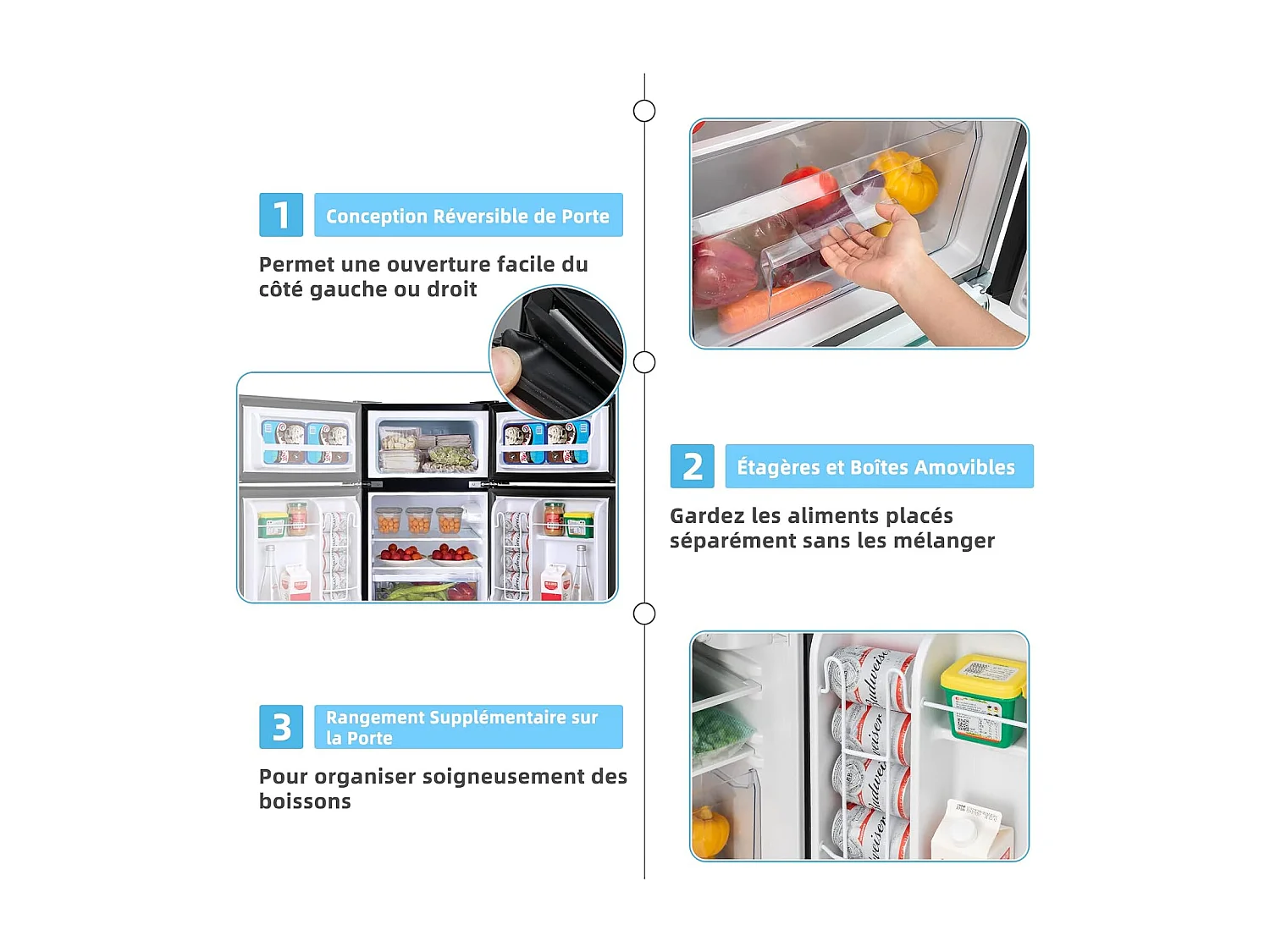 Réfrigérateur à Double Porte 90 L, Réfrigération Rapide, Économie d'énergie, Réfrigérateur en Métal avec 7 Niveaux de Température (Noir) [Classe énergétique E]