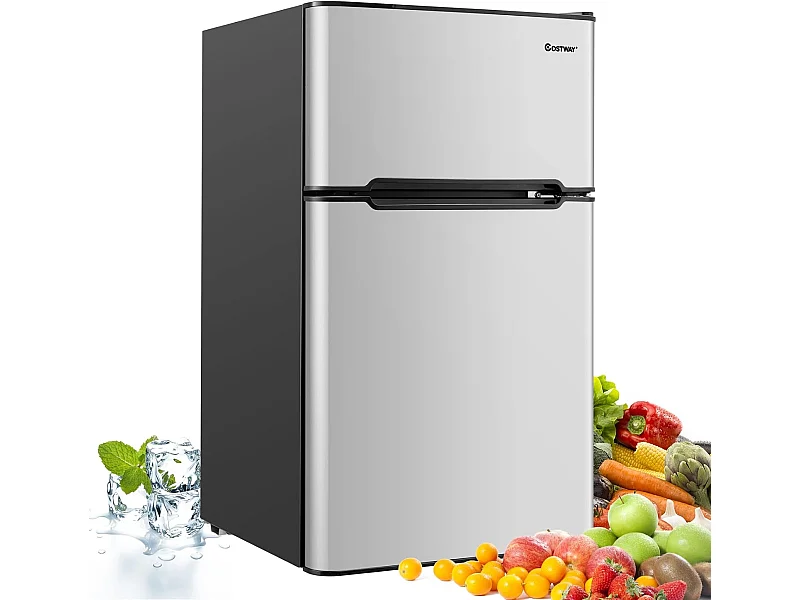 90L koelkast met dubbele deur, snelle koeling, energiebesparend, metalen koelkast met 7 temperatuurstanden, 48,5 x 49,5 x 86 cm (grijs) [Energieklasse E]