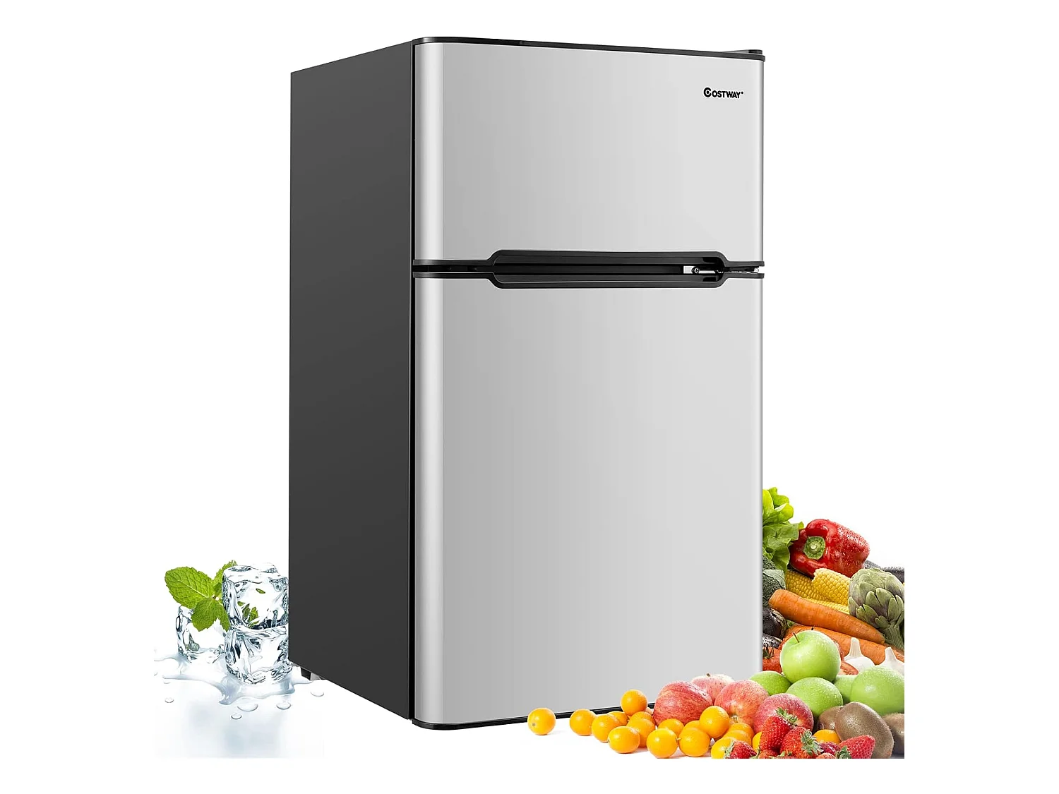 Réfrigérateur à Double Porte 90 L, Réfrigération Rapide, Économie d'énergie, Réfrigérateur en Métal avec 7 Niveaux de Température, 48,5 x 49,5 x 86 cm (Gris)