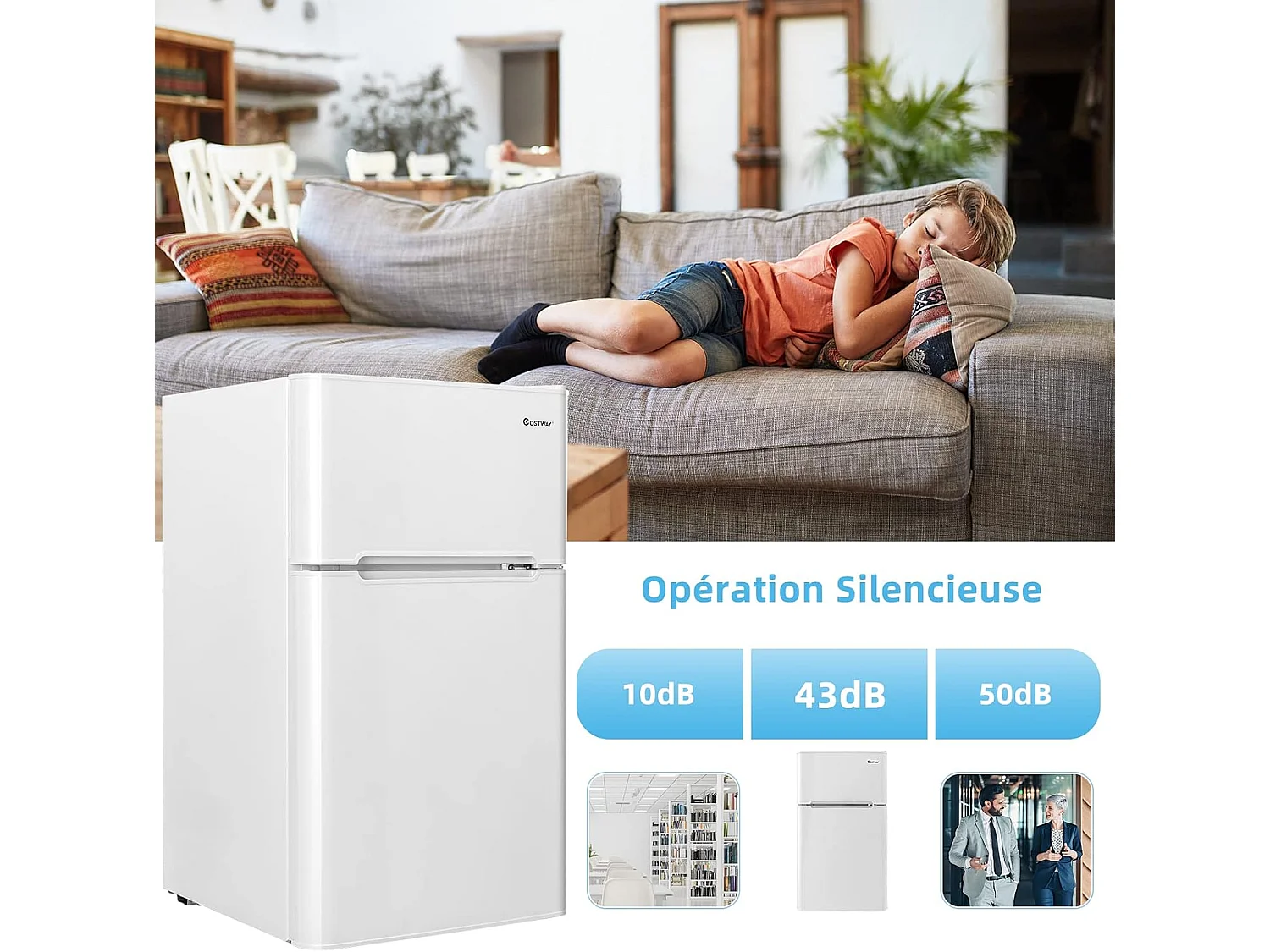 90L koelkast met dubbele deur, snelle koeling, energiebesparend, metalen koelkast met 7 temperatuurstanden, 48,5 x 49,5 x 86 cm (wit) [Energieklasse E]