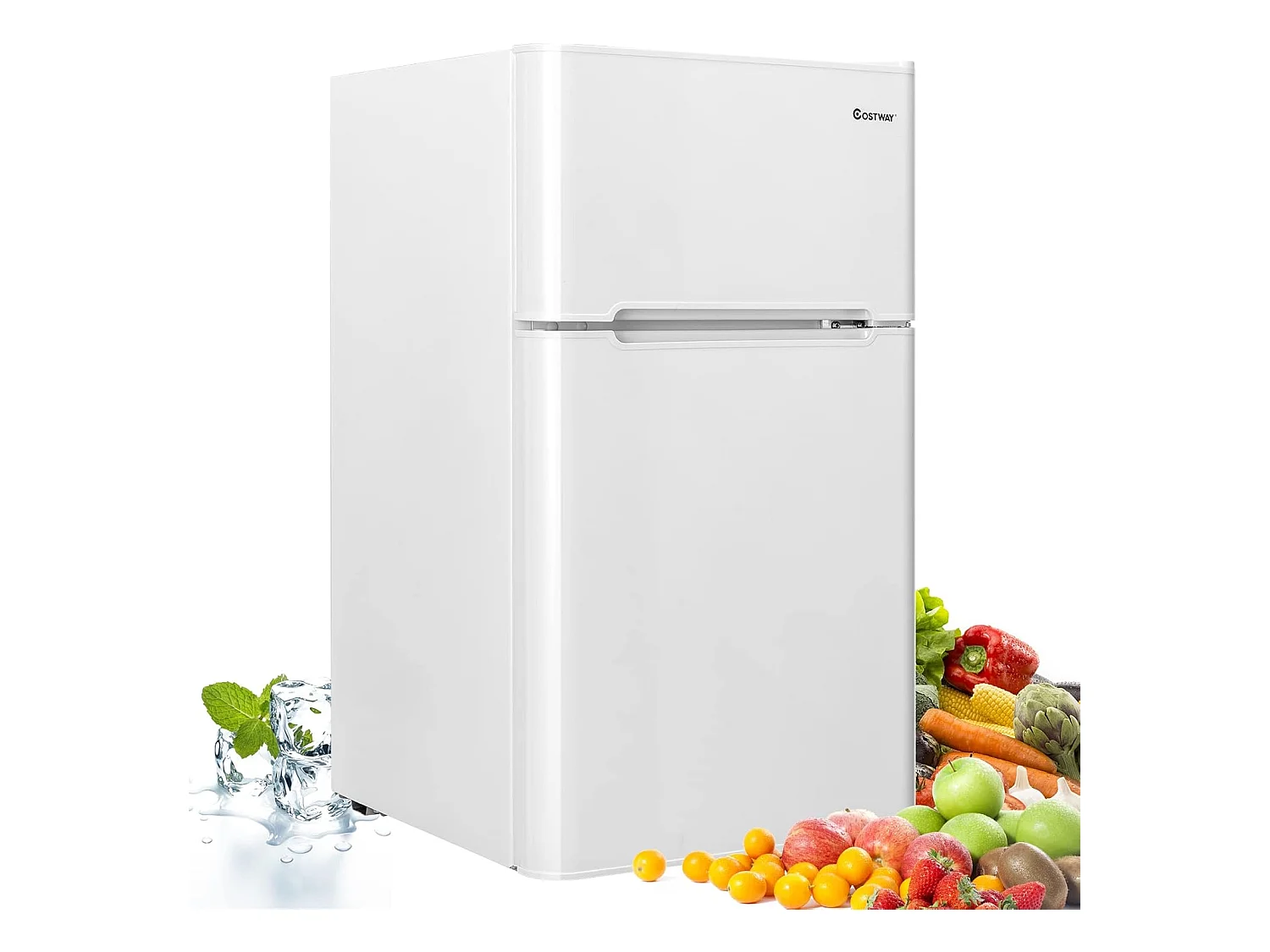 Réfrigérateur à Double Porte 90 L, Réfrigération Rapide, Économie d'énergie, Réfrigérateur en Métal avec 7 Niveaux de Température 48,5x49,5x86cm (Blanc)