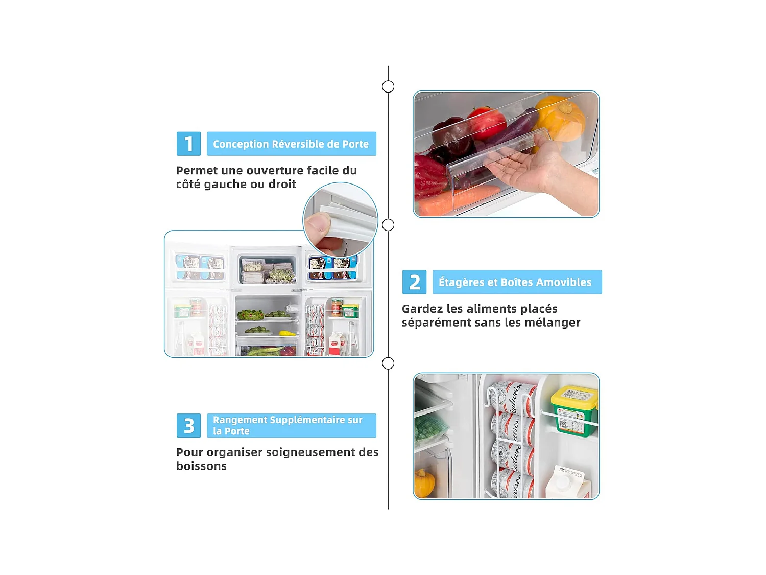 Réfrigérateur à Double Porte 90 L, Réfrigération Rapide, Économie d'énergie, Réfrigérateur en Métal avec 7 Niveaux de Température 48,5x49,5x86cm (Blanc)