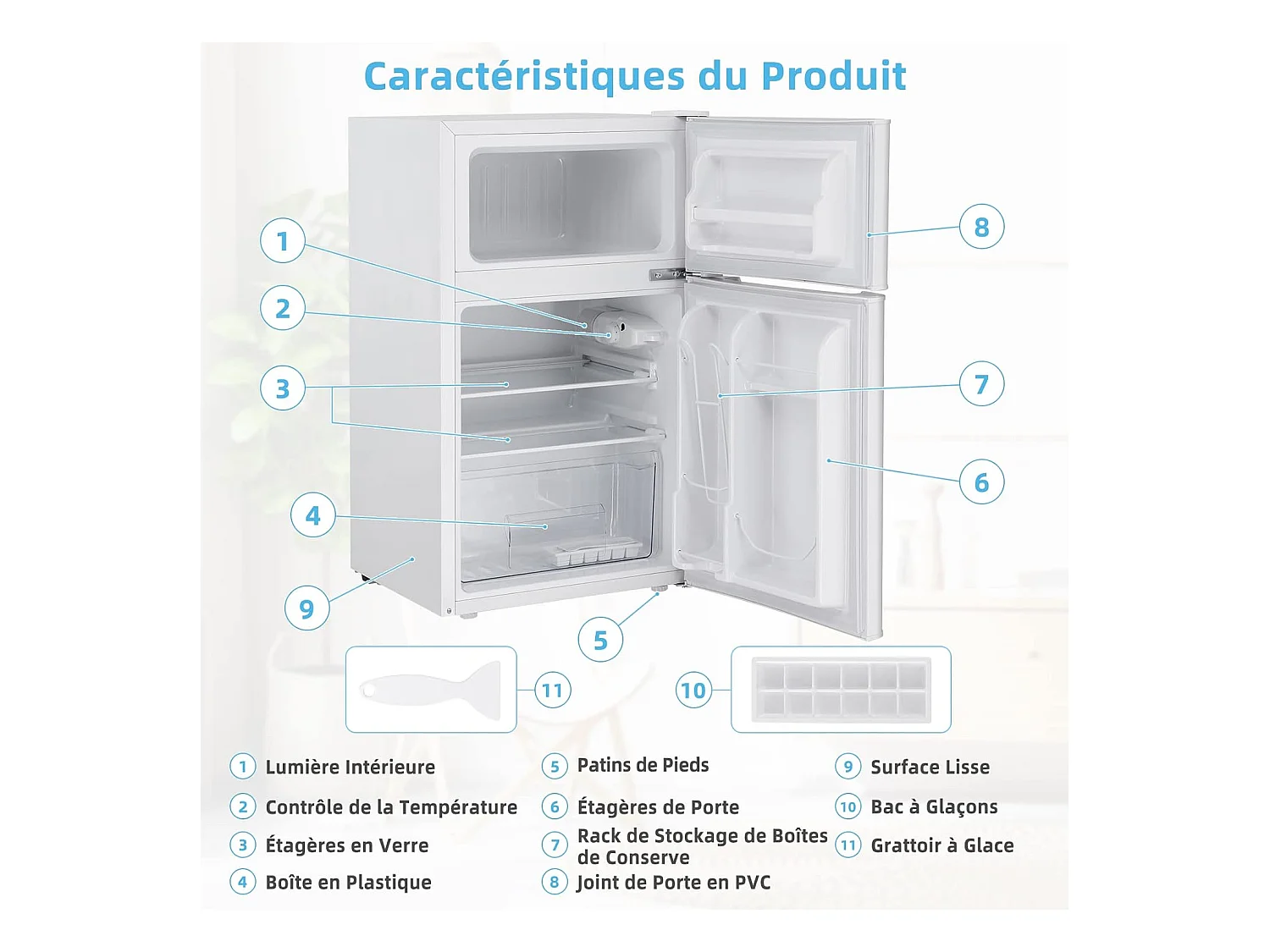 Réfrigérateur à Double Porte 90 L, Réfrigération Rapide, Économie d'énergie, Réfrigérateur en Métal avec 7 Niveaux de Température 48,5x49,5x86cm (Blanc)
