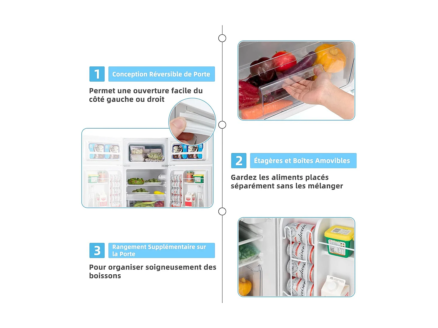 Réfrigérateur à Double Porte 90 L, Réfrigération Rapide, Économie d'énergie, Réfrigérateur en Métal avec 7 Niveaux de Température 48,5x49,5x86cm (Blanc)