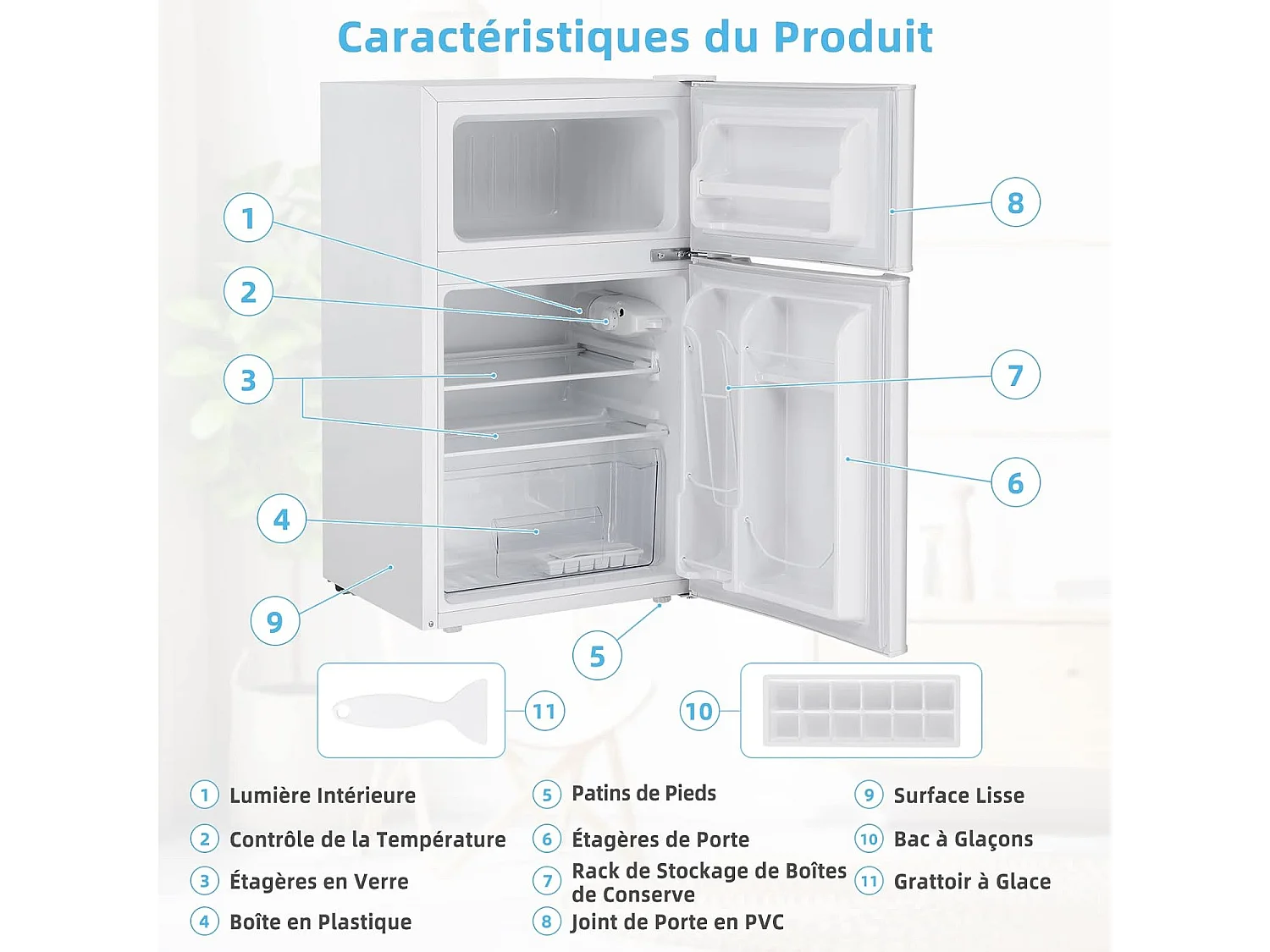 Réfrigérateur à Double Porte 90 L, Réfrigération Rapide, Économie d'énergie, Réfrigérateur en Métal avec 7 Niveaux de Température 48,5x49,5x86cm (Blanc)