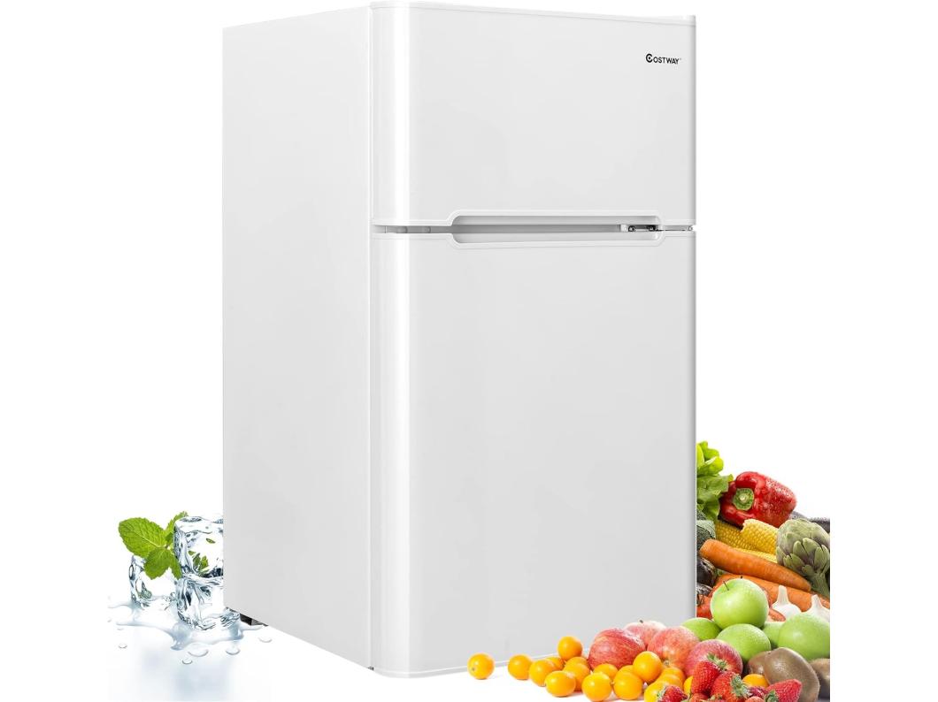 Réfrigérateur à Double Porte 90 L, Réfrigération Rapide, Économie d'énergie, Réfrigérateur en Métal avec 7 Niveaux de Température 48,5x49,5x86cm (Blanc)