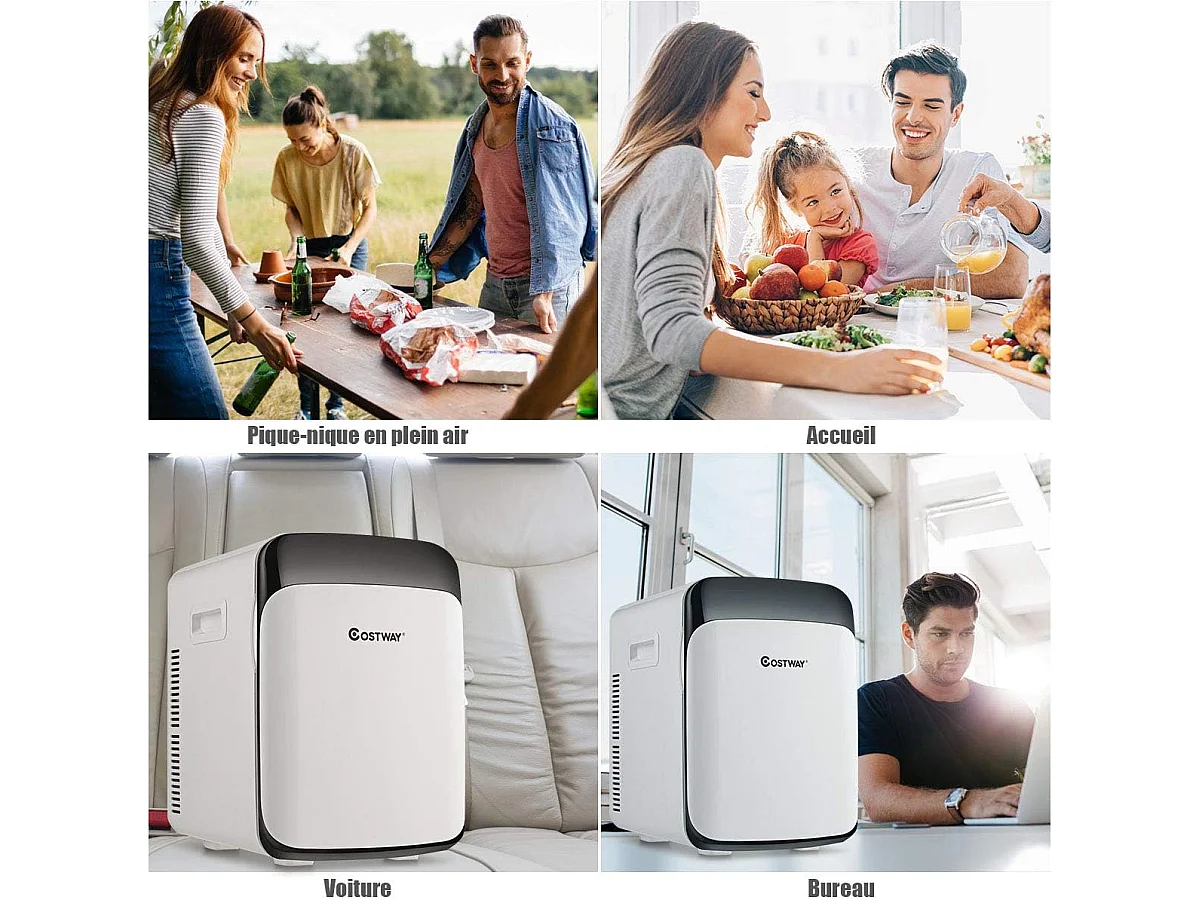 Mini Frigo 15L Mini Réfrigérateur 2 en 1 Fonction de Refroidissement et de Chauffage, Température -3 ℃ ~ 50 ℃, Mini frigo Portable 76 KWh/an (Blanc)