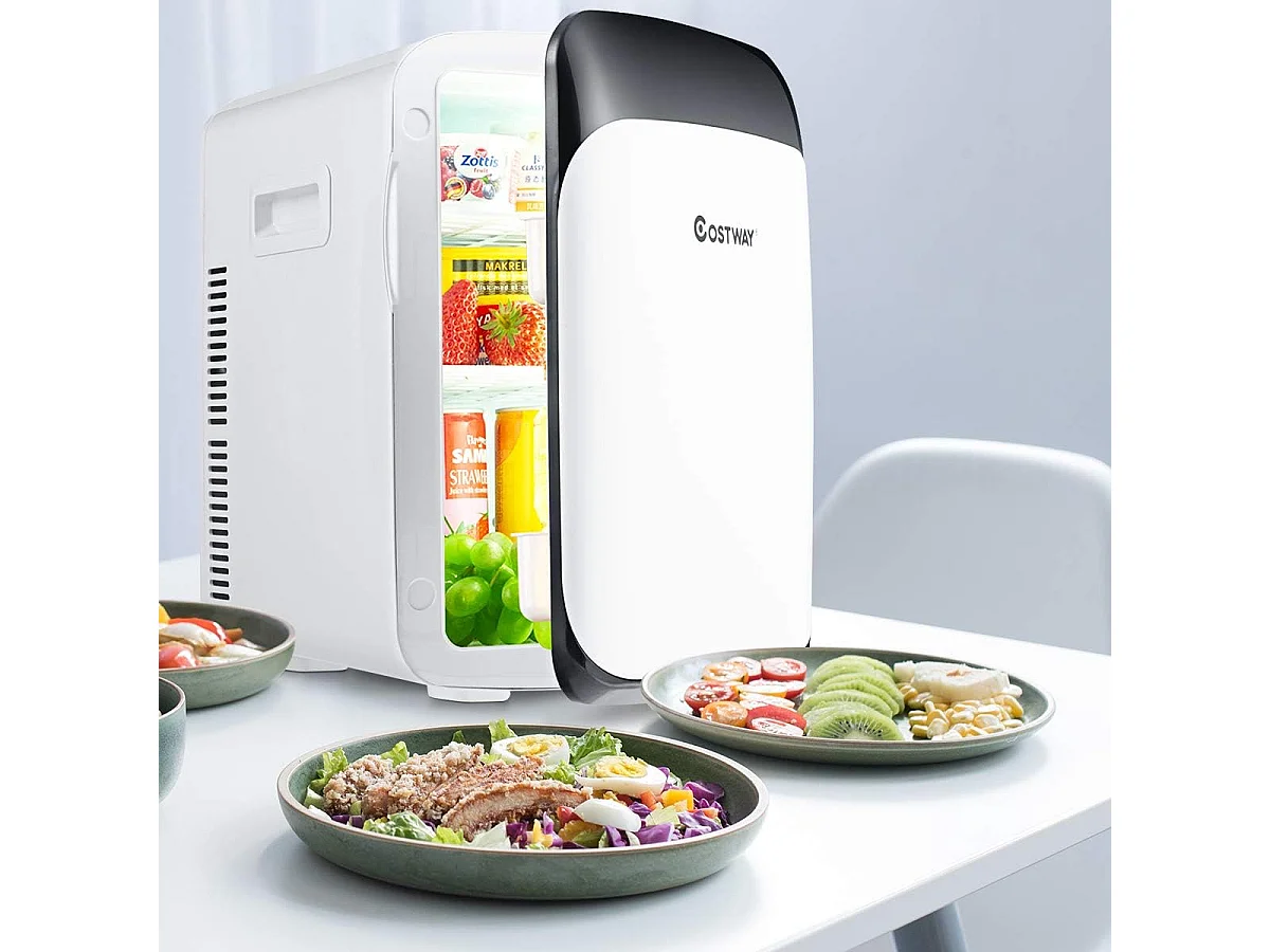 Mini Frigo 15L Mini Réfrigérateur 2 en 1 Fonction de Refroidissement et de Chauffage, Température -3 ℃ ~ 50 ℃, Mini frigo Portable 76 KWh/an (Blanc)