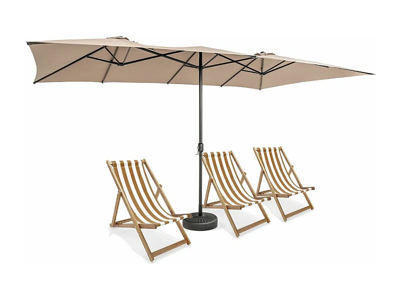 Parasol de Jardin Double XXL 426 x 265cm Poignée à Manivelle,Sommet Ventilé Polyester Structure Métallique à 10 Côtes Café