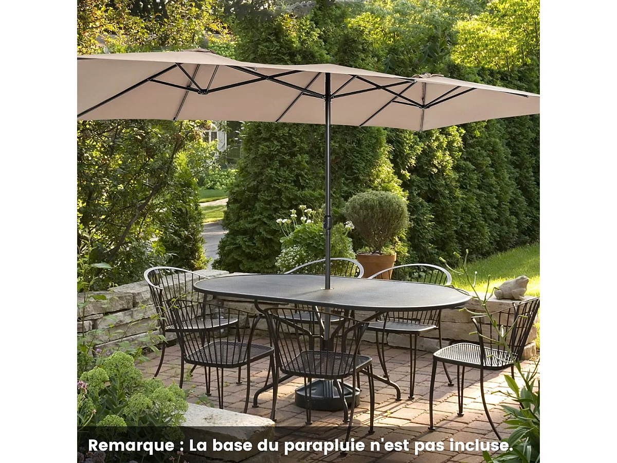 Parasol de Jardin Double XXL 426 x 265cm Poignée à Manivelle,Sommet Ventilé Polyester Structure Métallique à 10 Côtes Café