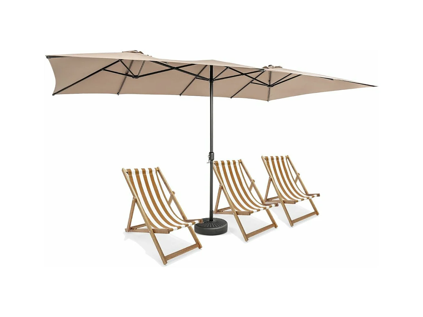 Parasol de Jardin Double XXL 426 x 265cm Poignée à Manivelle,Sommet Ventilé Polyester Structure Métallique à 10 Côtes Café