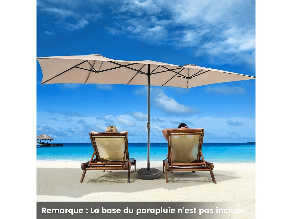 Parasol de Jardin Double XXL 426 x 265cm Poignée à Manivelle,Sommet Ventilé Polyester Structure Métallique à 10 Côtes Café