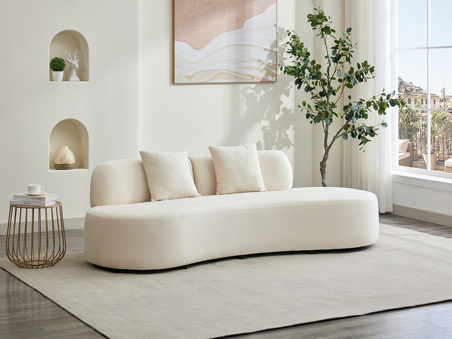 Sofa 3-Sitzer - Samt - Beige - BASILIANA günstig online kaufen