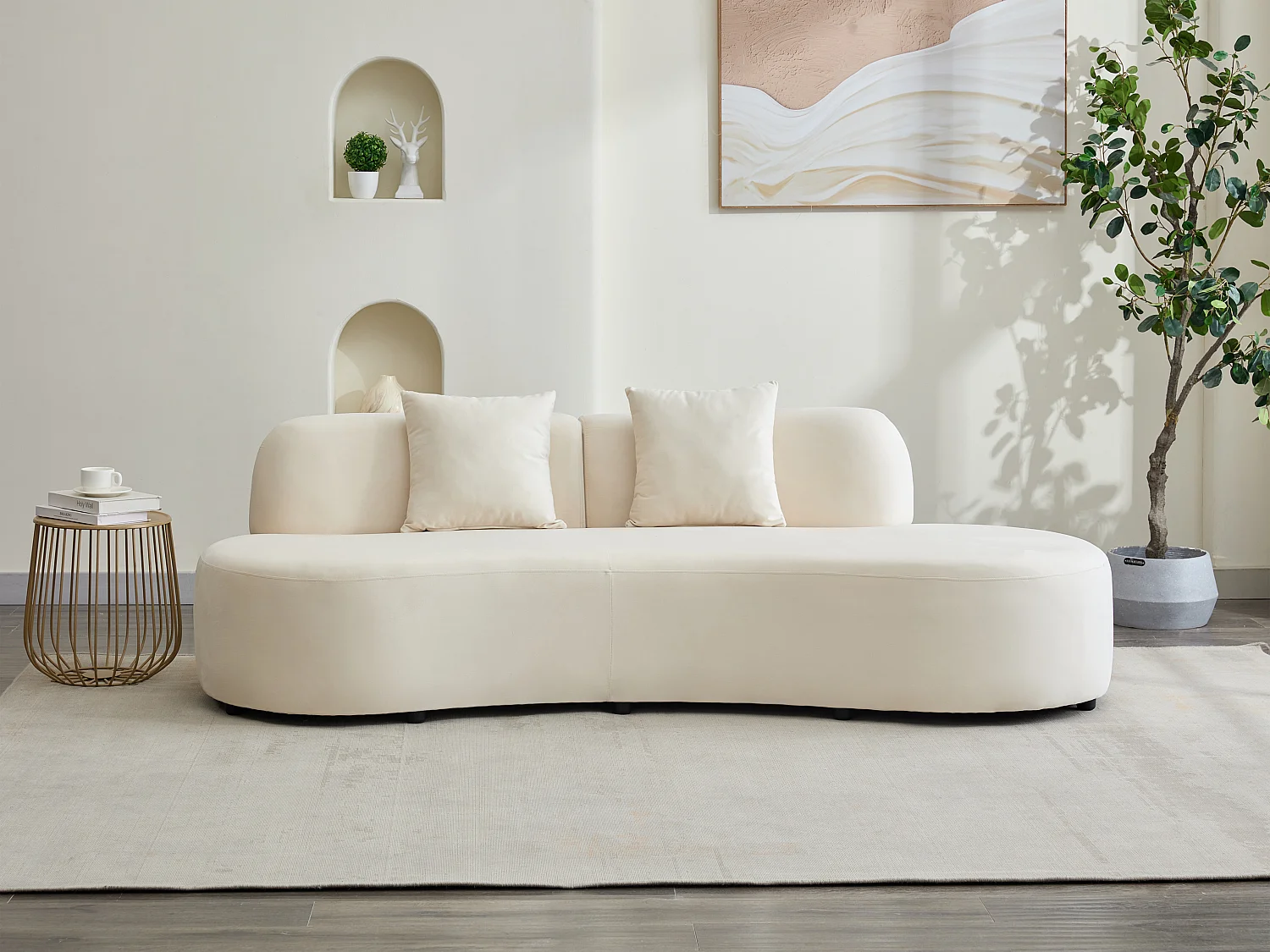 Canapé 3 places en velours beige BASILIANA