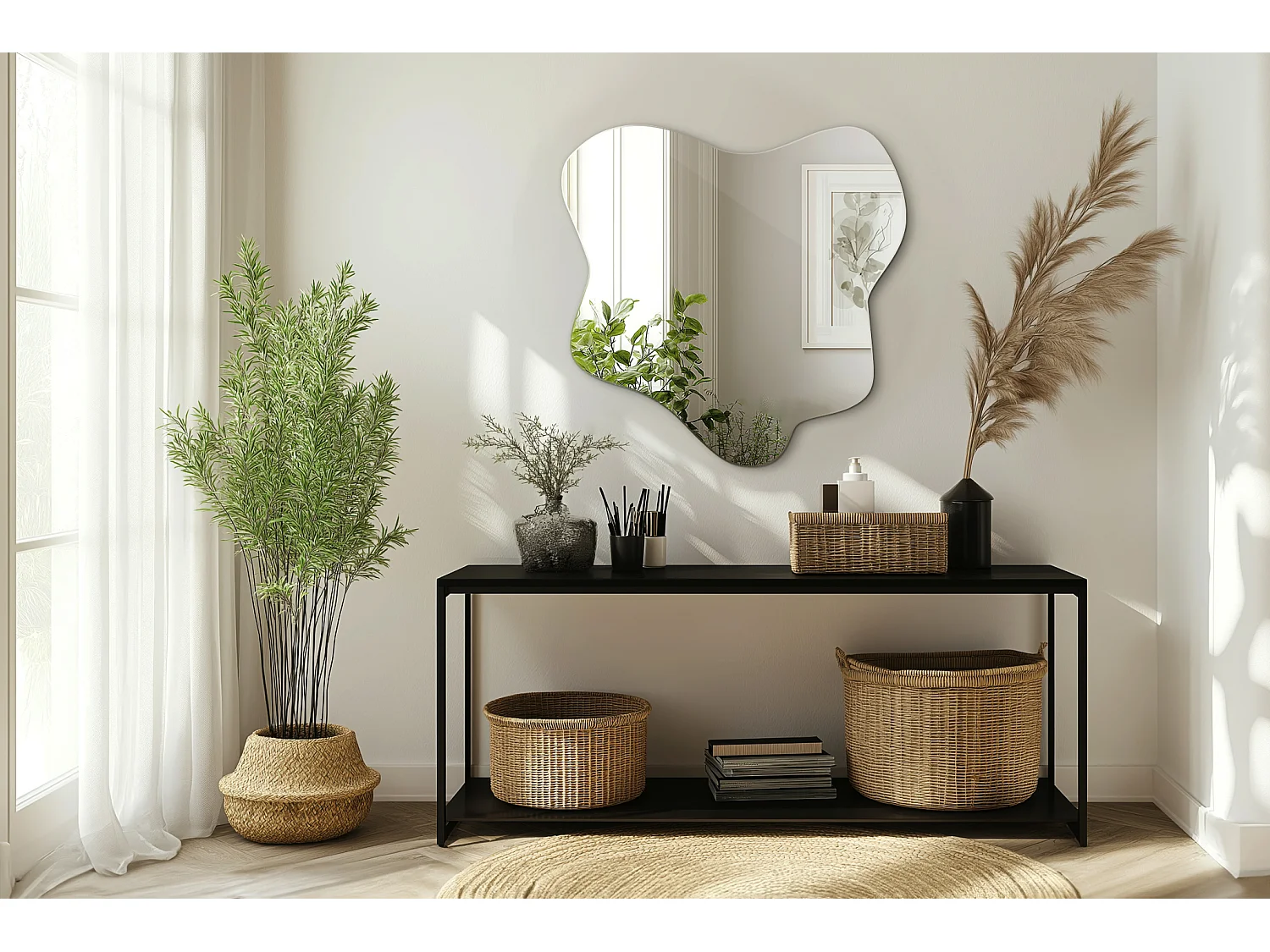 Miroir asymétrique moderne sans cadre, parfait pour décoration murale - 48,3 cm x 47,9 cm