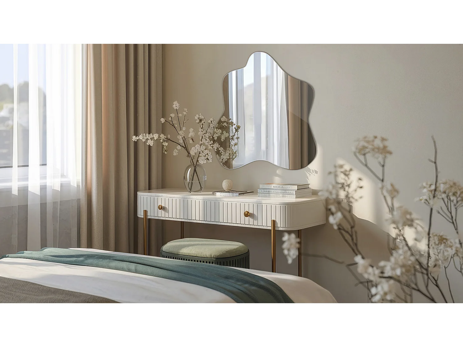 Miroir asymétrique moderne sans cadre, parfait pour décoration murale - 48,3 cm x 47,9 cm