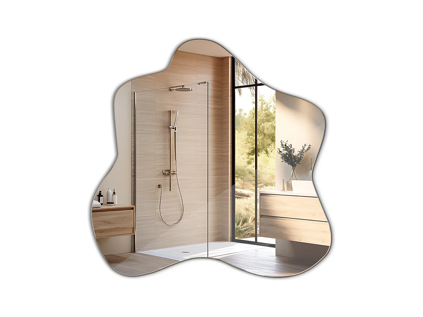 Miroir asymétrique moderne sans cadre, parfait pour décoration murale - 48,3 cm x 47,9 cm