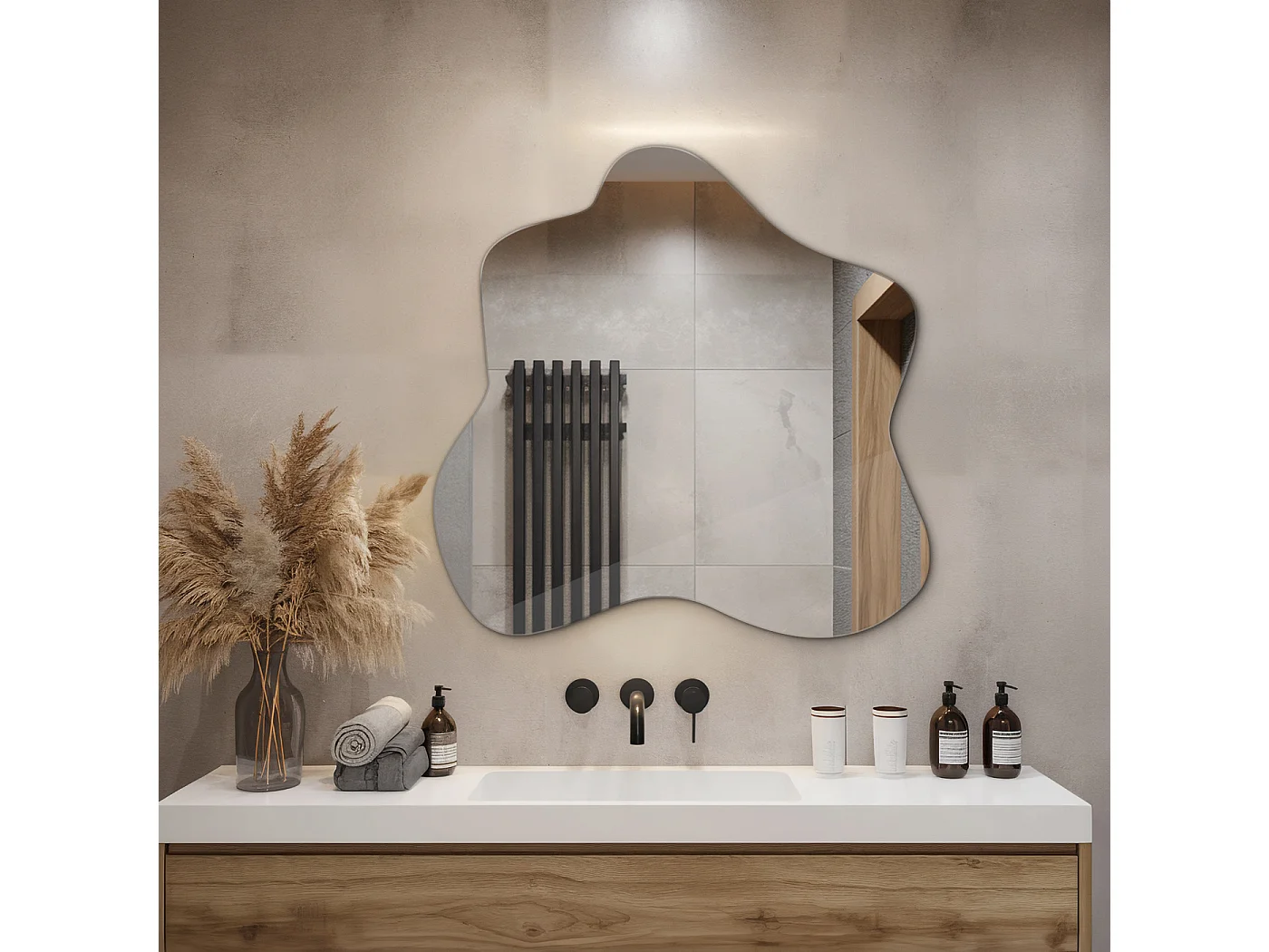 Vloeiende en onregelmatige decoratieve spiegel, ideaal voor een artistieke toets - 77,3 cm x 76,6 cm