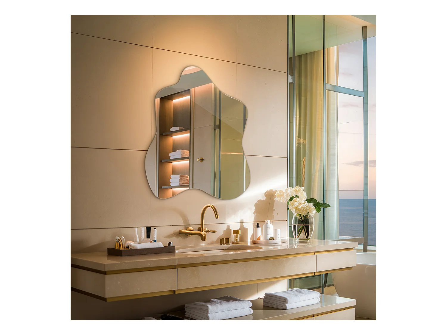 Fließender und unregelmäßiger dekorativer Spiegel, ideal für eine künstlerische Note - 77,3 cm x 76,6 cm