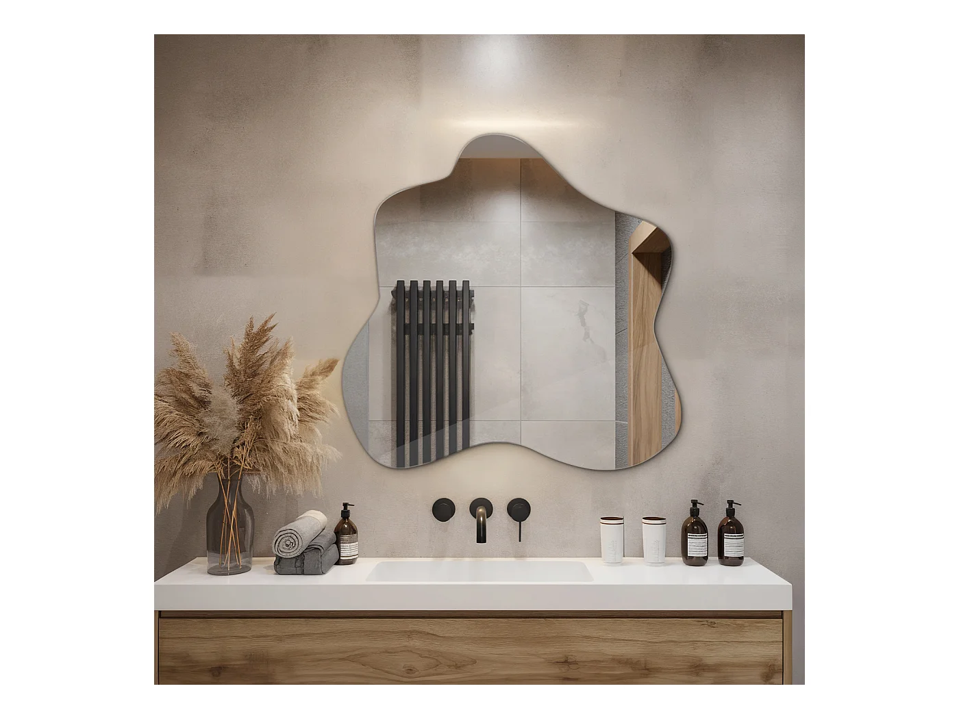 Fließender und unregelmäßiger dekorativer Spiegel, ideal für eine künstlerische Note - 77,3 cm x 76,6 cm