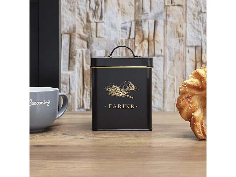 Boite Metal Noir Et Dore Farine M12 Noir, Or