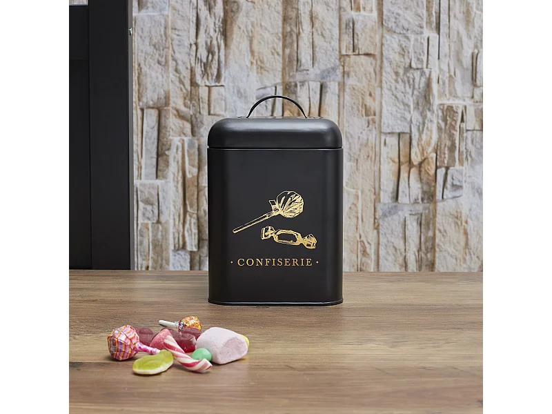 Boite Metal Noir Et Dore Confiserie M6 Noir, Or