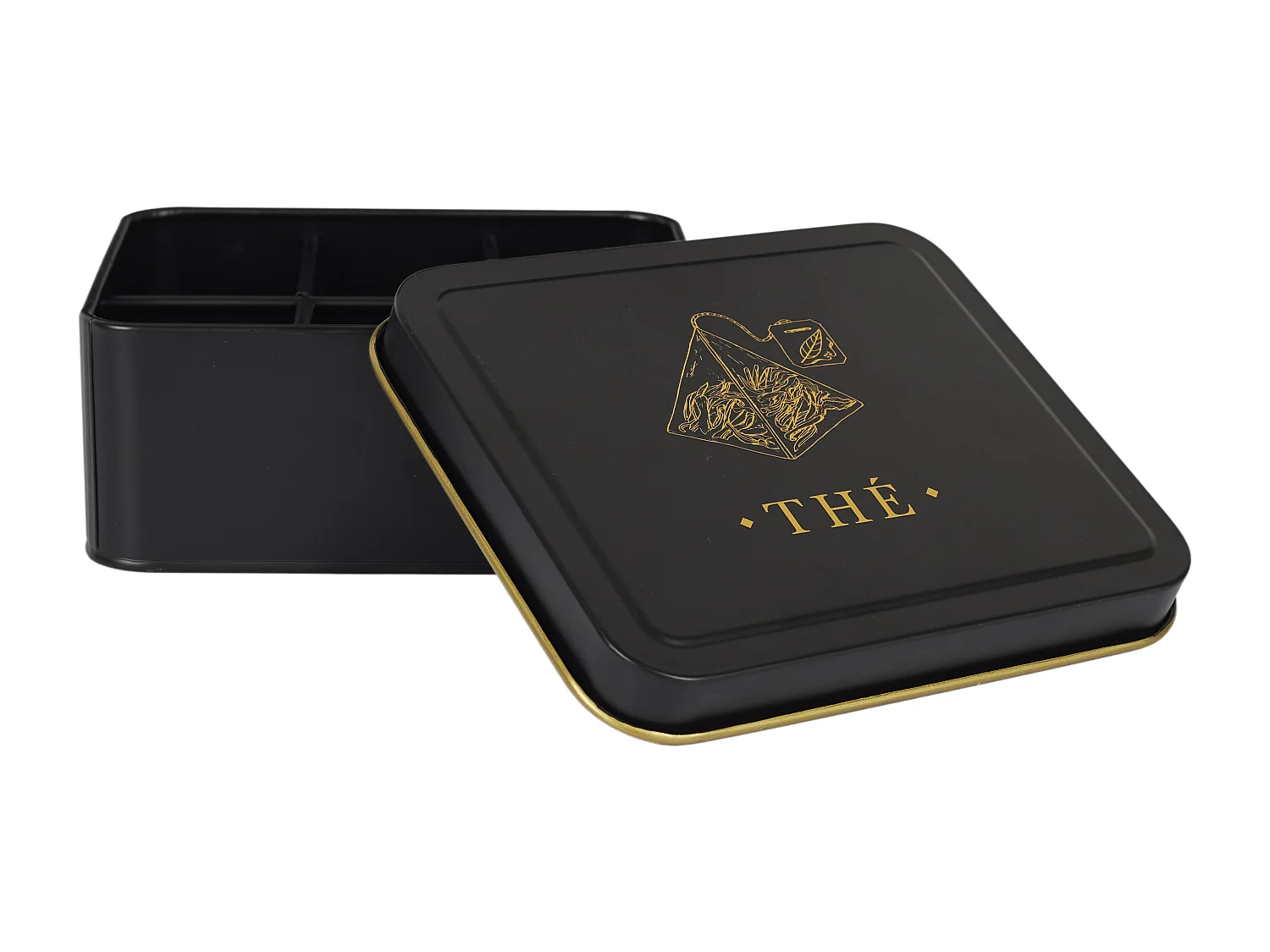 Boite Metal Noir Et Dore Sachet De The M12 Noir, Or