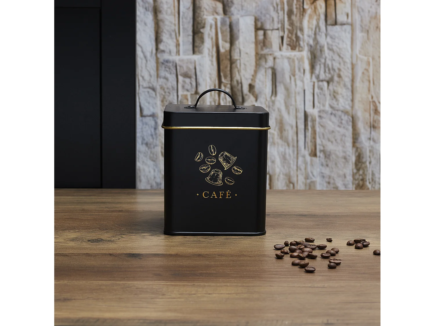 Boite Metal Noir Et Dore Cafe M12 Noir, Or