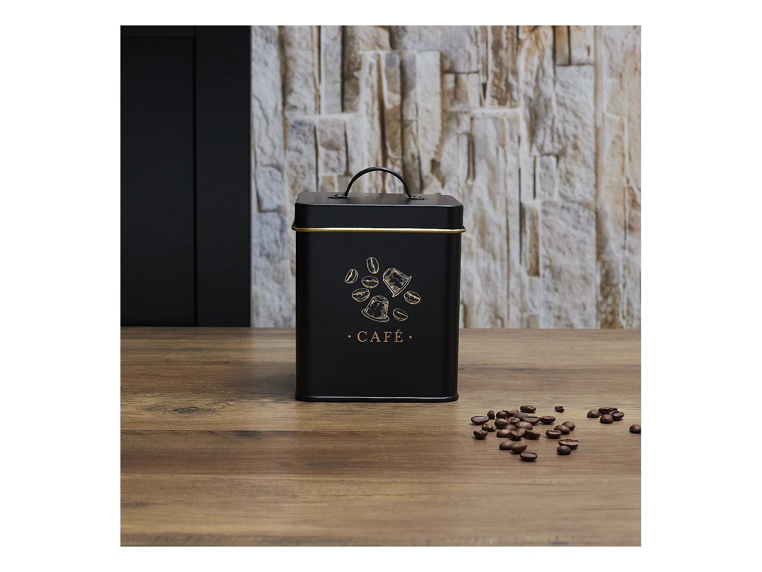 Boite Metal Noir Et Dore Cafe M12 Noir, Or