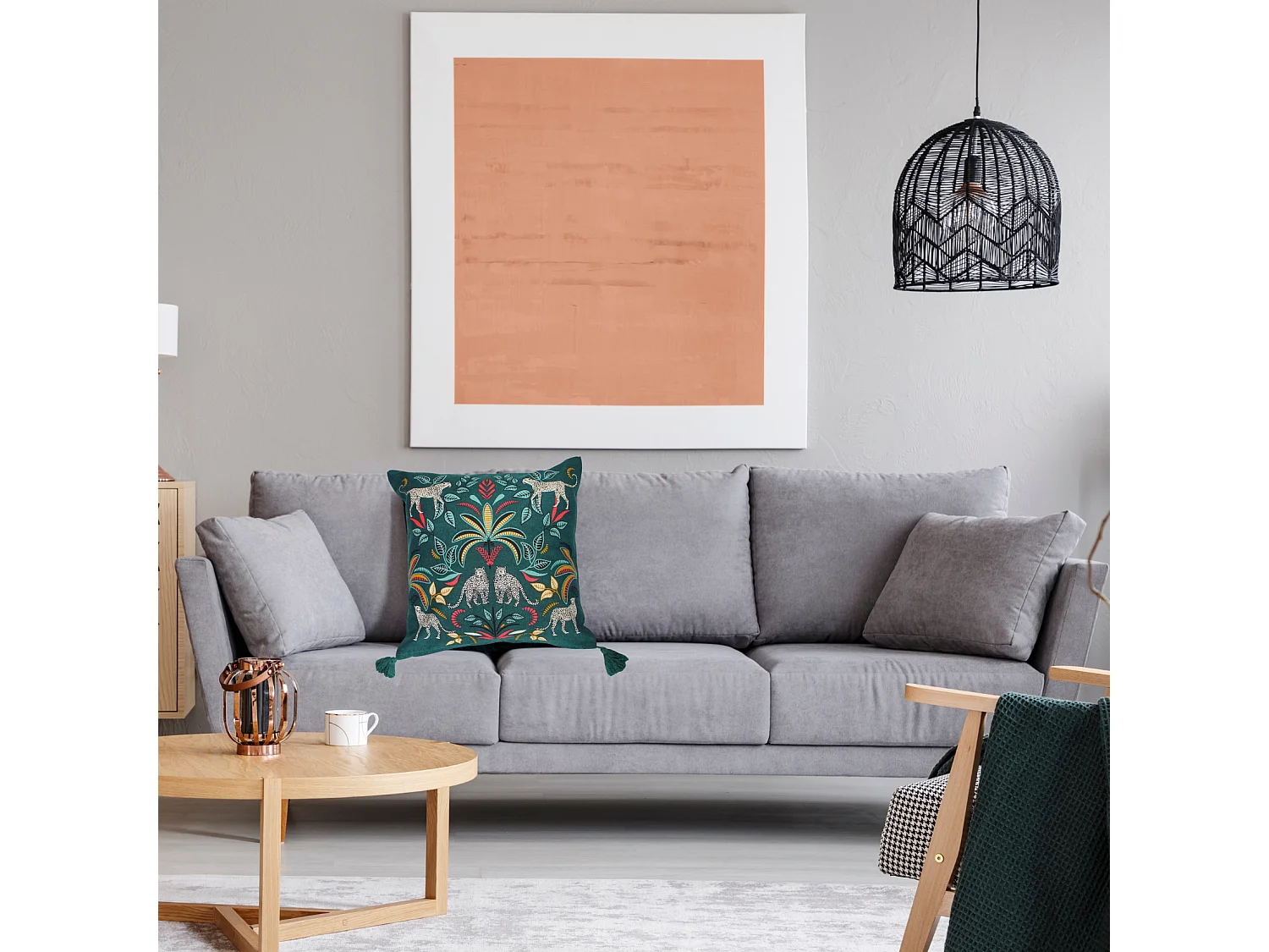 Housse de Coussin Pompons "Malaga" 40x40cm Bleu