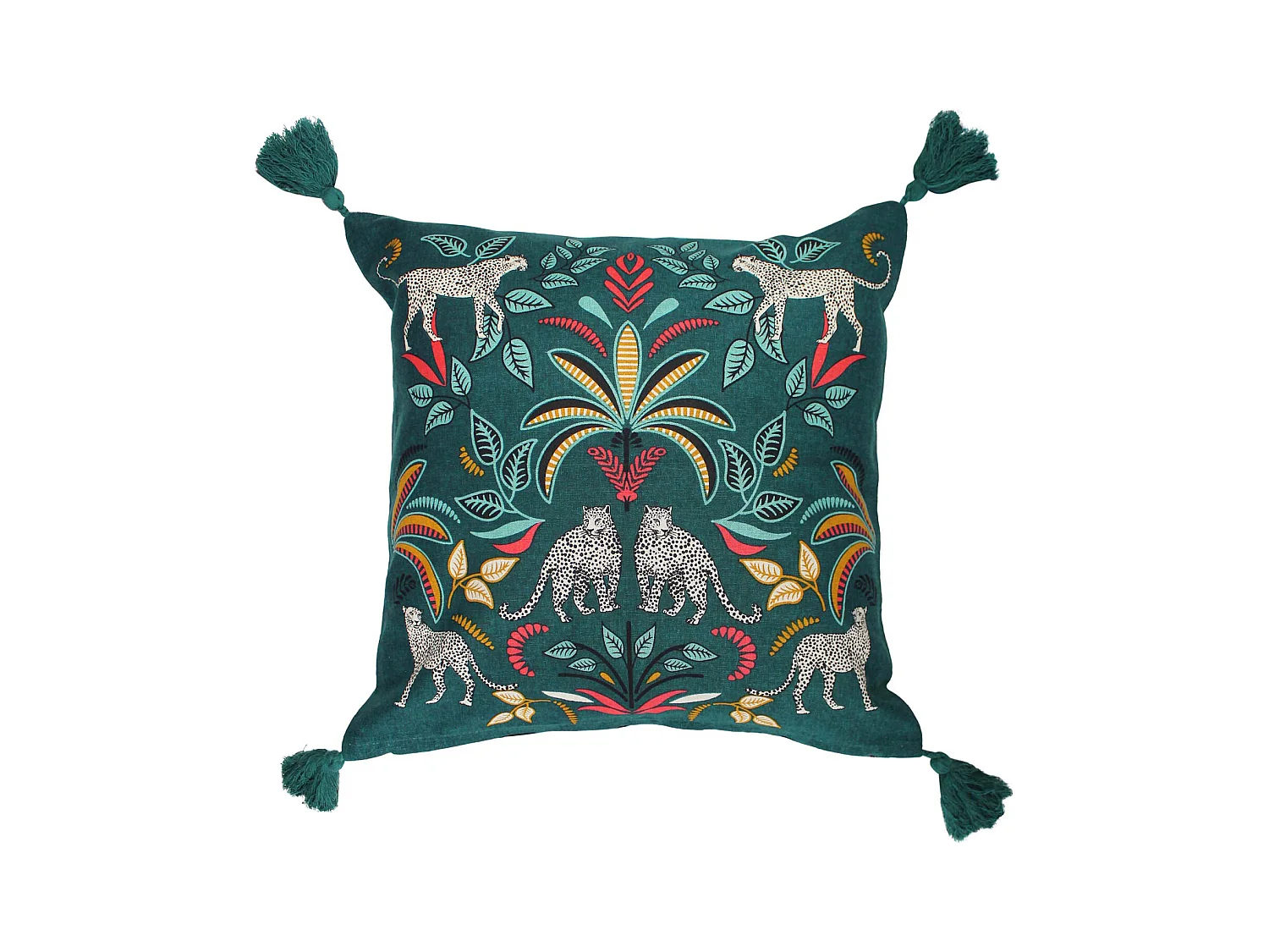 Housse de Coussin Pompons "Malaga" 40x40cm Bleu