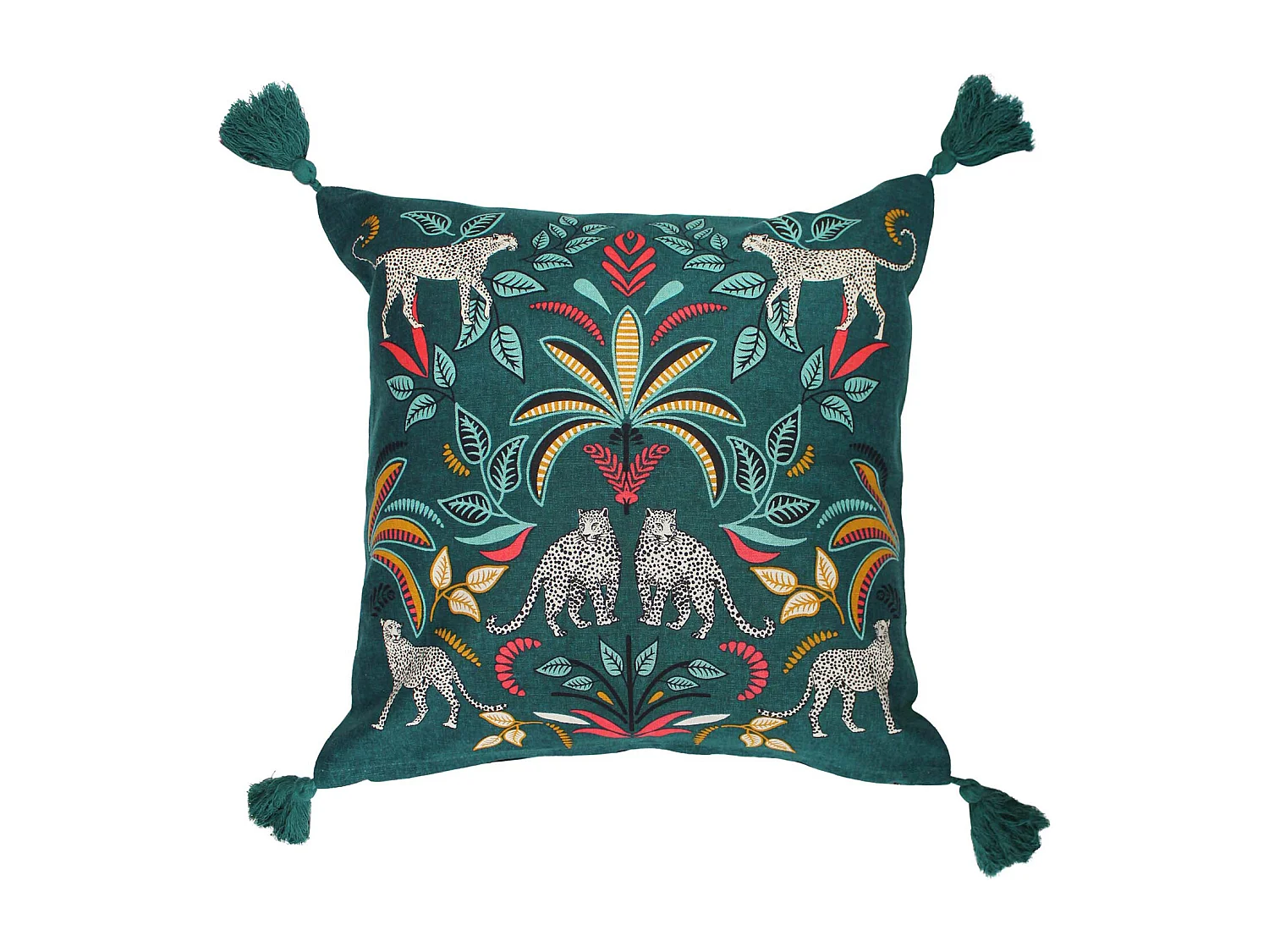 Housse de Coussin Pompons "Malaga" 40x40cm Bleu