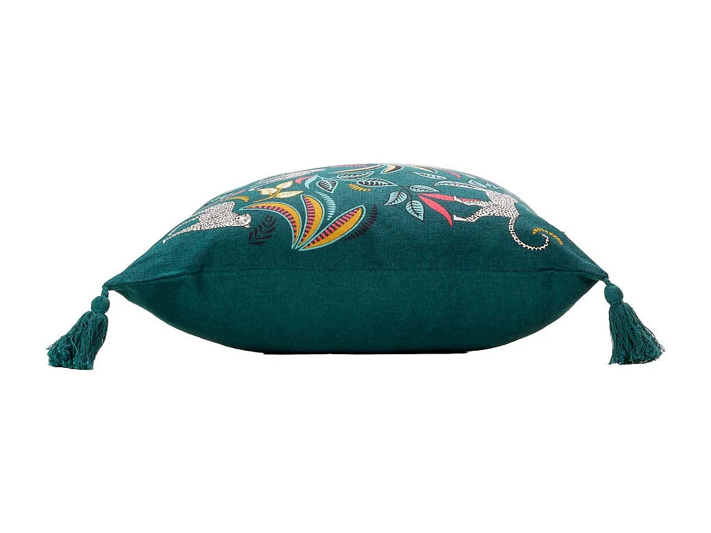 Housse de Coussin Pompons "Malaga" 40x40cm Bleu