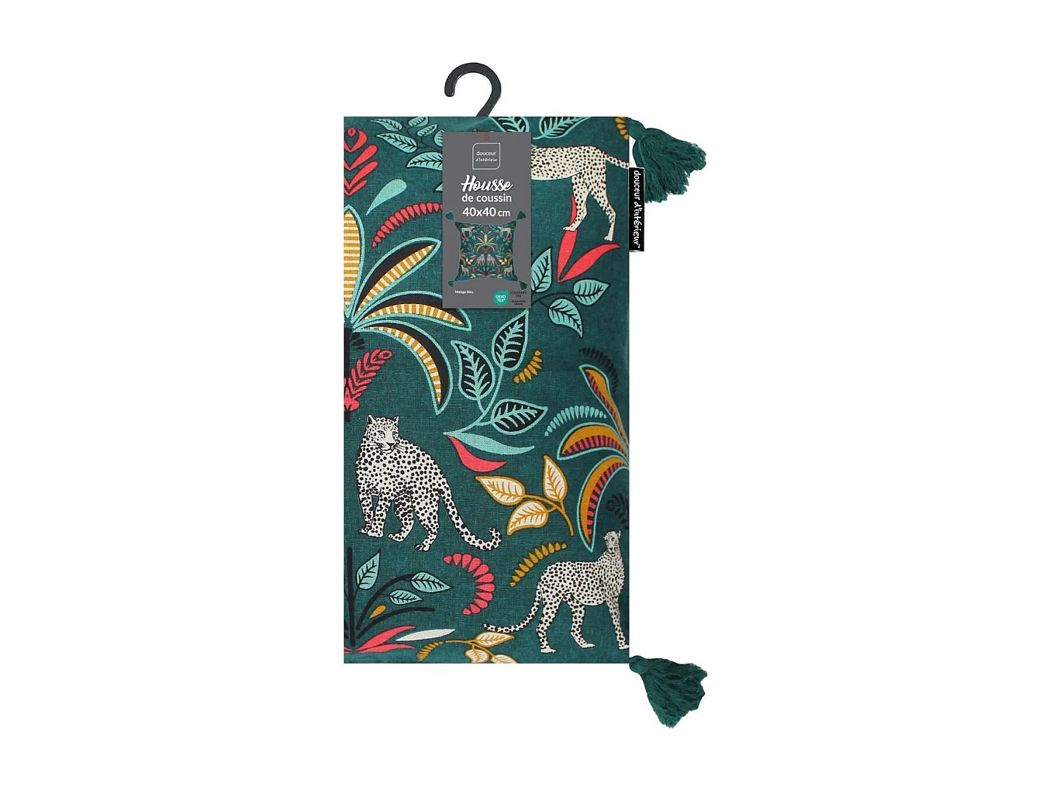 Housse de Coussin Pompons "Malaga" 40x40cm Bleu