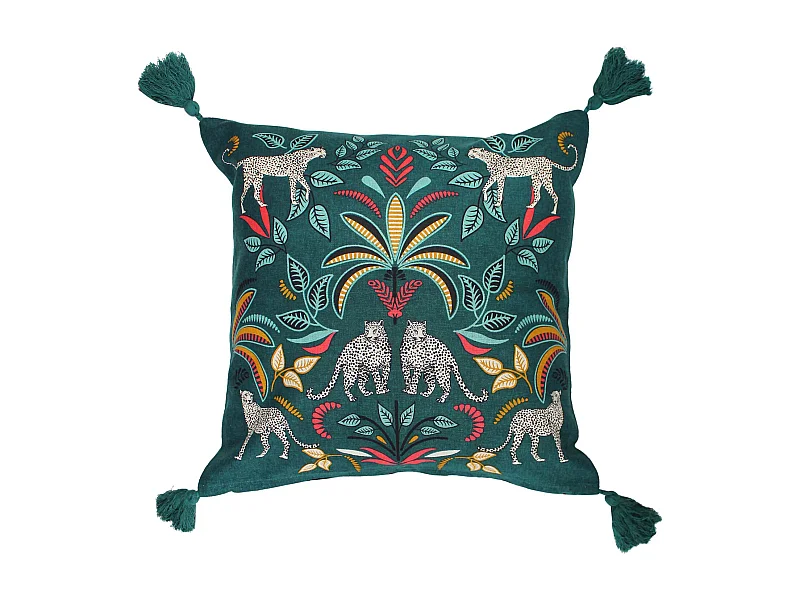 Housse de Coussin Pompons "Malaga" 40x40cm Bleu