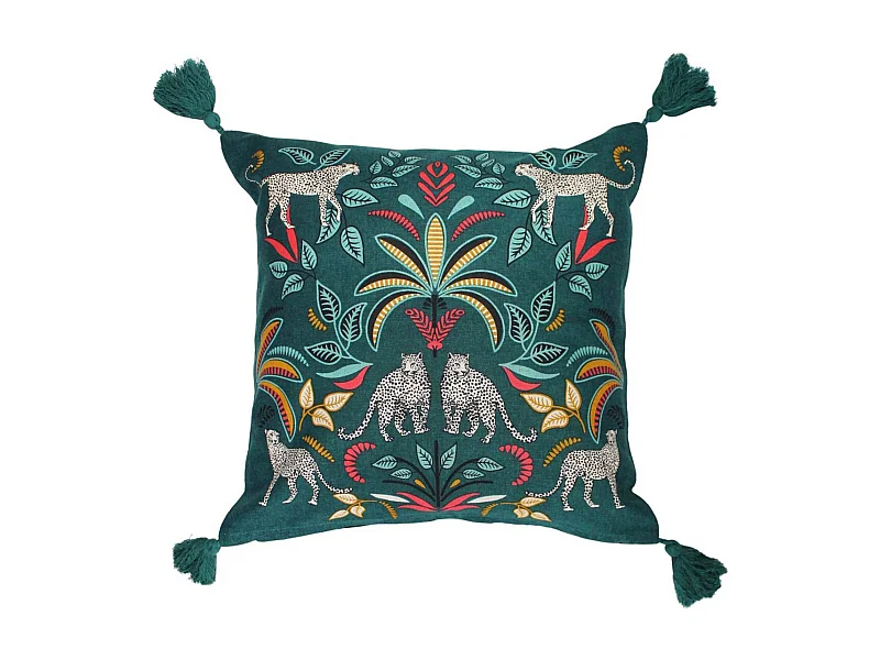 Housse de Coussin Pompons "Malaga" 40x40cm Bleu