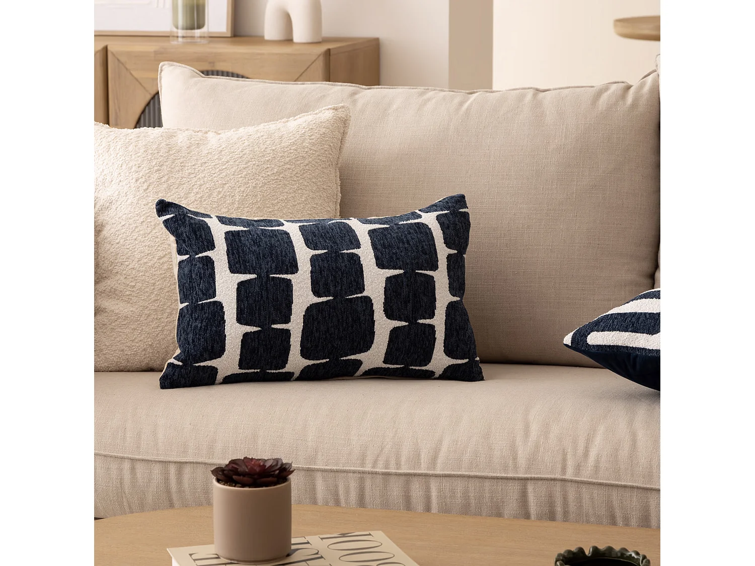 Housse de Coussin Chenille "Jeni" 30x50cm Bleu Égéen