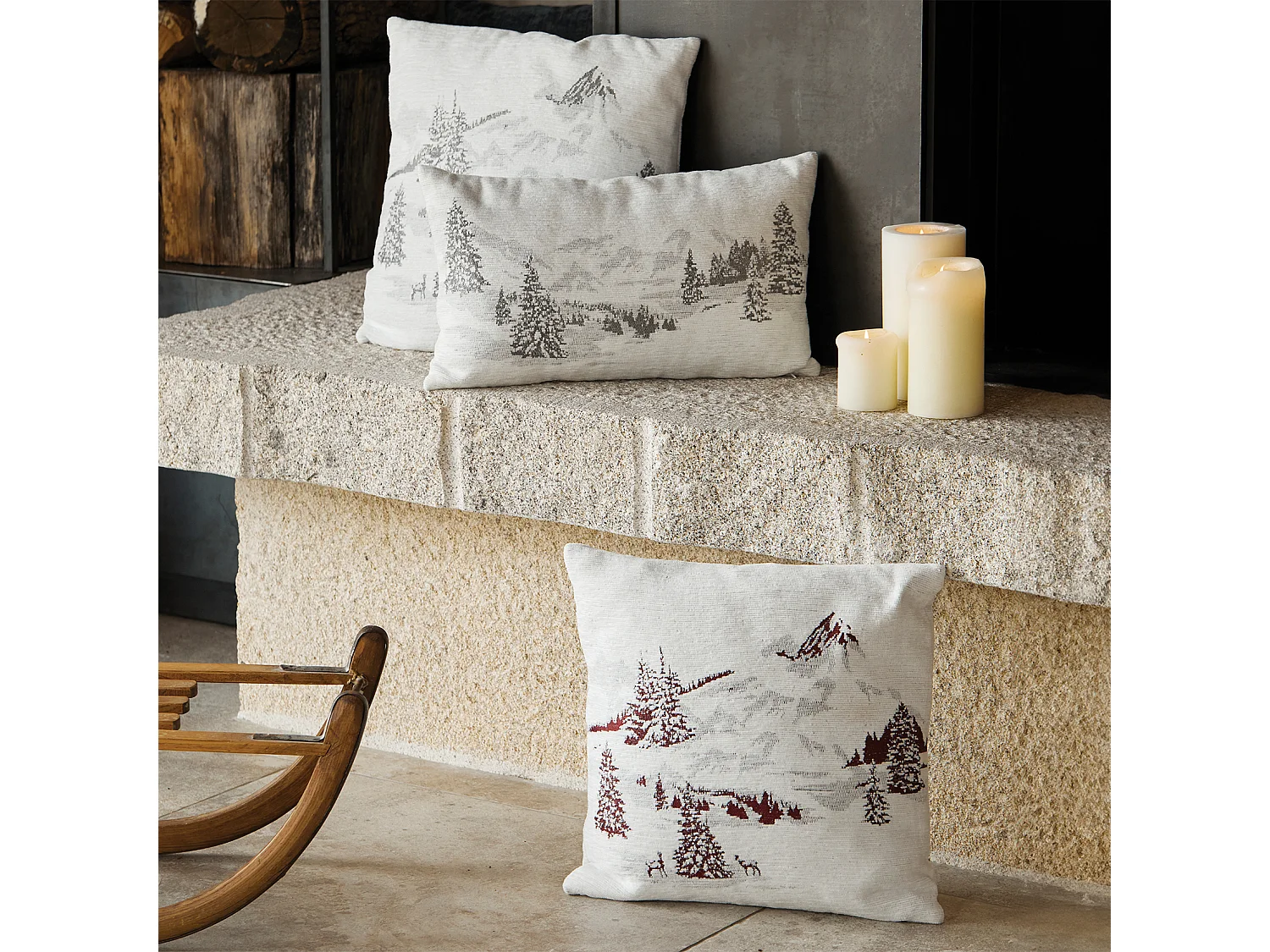 Housse de Coussin Sapins Enneigés