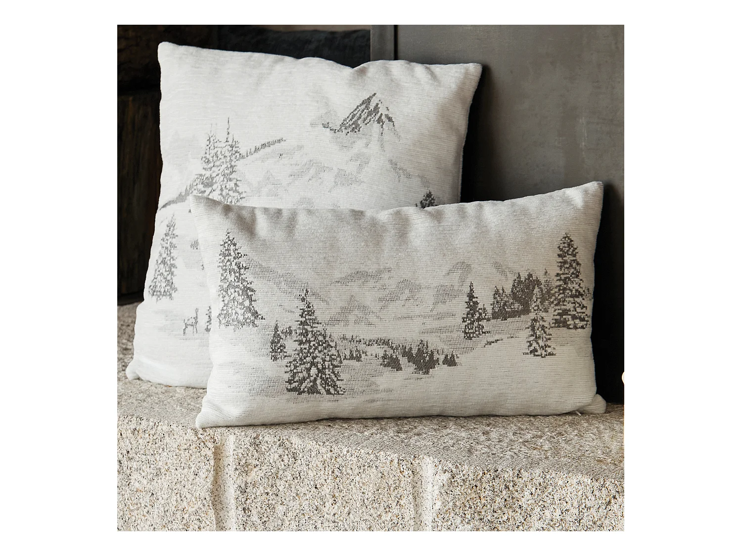 Housse de Coussin Sapins Enneigés