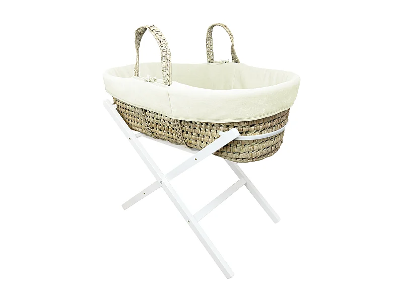 Babywanne mit klappbarem Gestell Weiß, Bezug aus Bio-Baumwolle - Creme