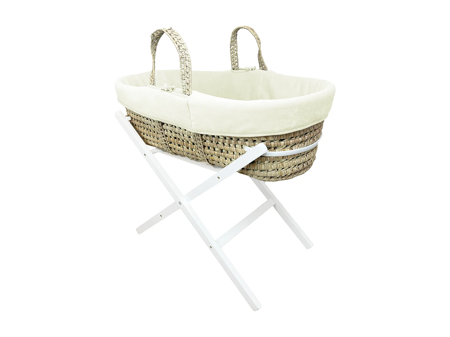 Babywanne mit klappbarem Gestell Weiß, Bezug aus Bio-Baumwolle - Creme