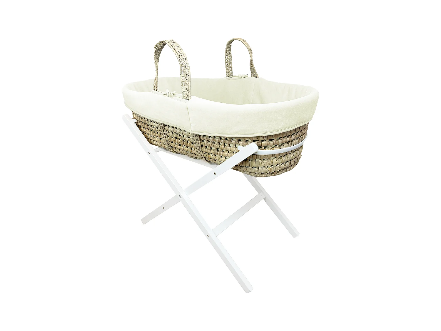 Couffin avec Support Pliable Blanc, Habillage en Coton Bio - Crème