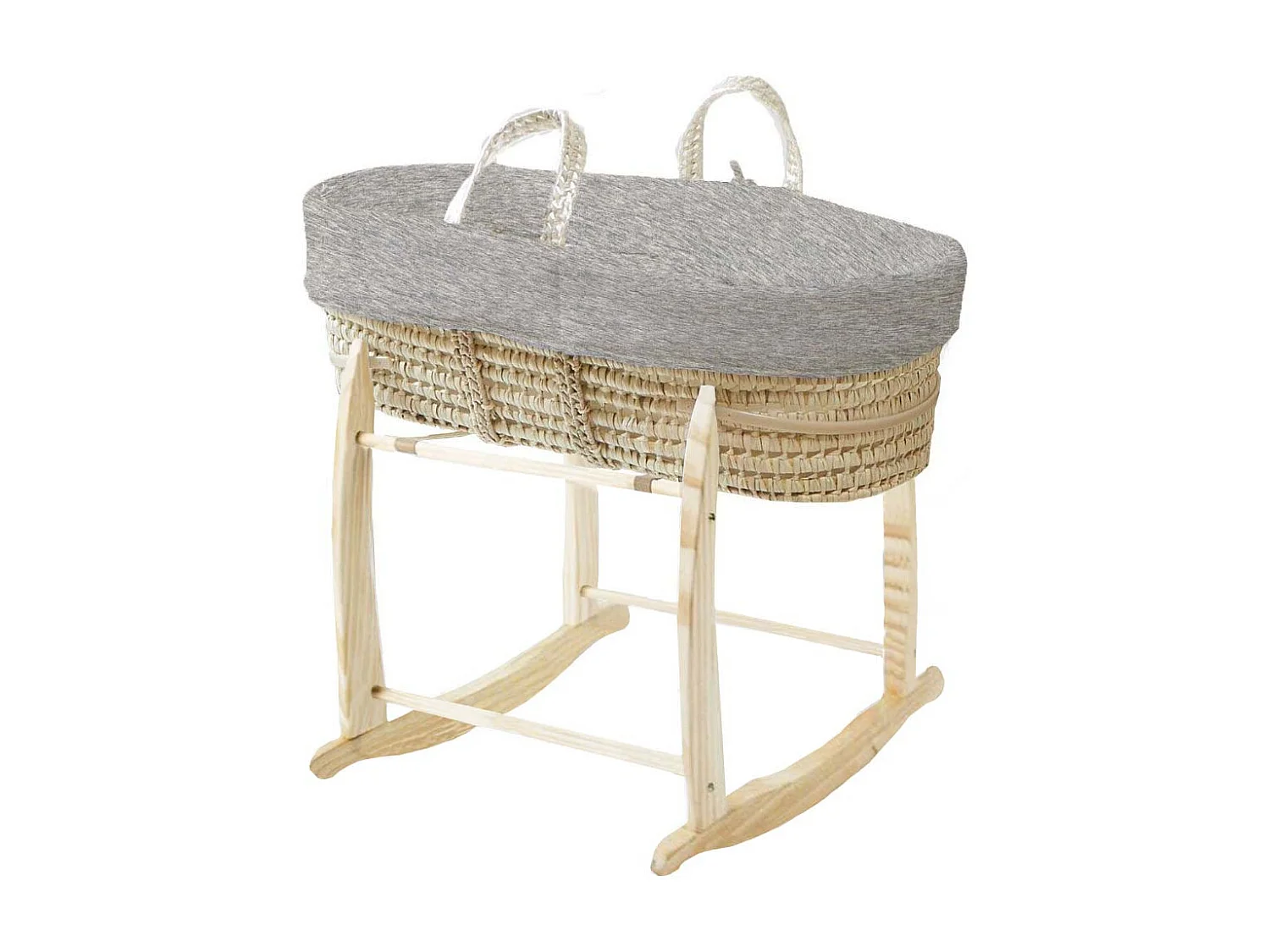 Moisés con Funda de Algodón Orgánico Gris Perla y Soporte de Madera