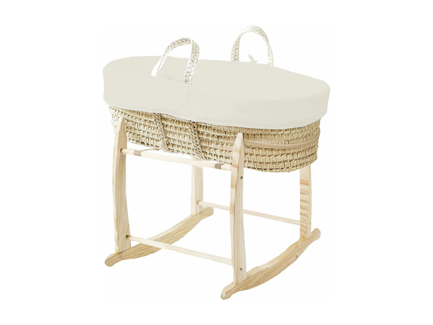 Moisés con Funda de Algodón Orgánico Crema y Soporte de Madera